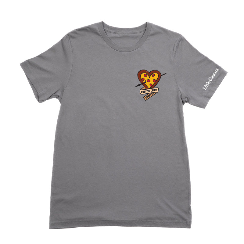 Unisex t-shirt front image with pretzel crust forever design.